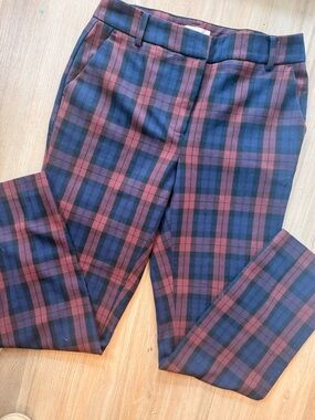 Plaid Straight-Leg Trousers in maroon & Navy philosophy sz 6